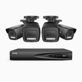 H500P - 3K 4 Channel 4 Cameras PoE Security System, Color & IR Night Vision, 3072*1728 Resolution, f/1.6 Aperture (0.005 Lux), Human & Vehicle Detection, Built-in Microphone,IP67